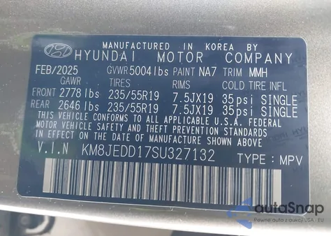 2025 Hyundai Tucson Hybrid Limited z USA, uszkodzony, nr VIN KM8JEDD17SU327132